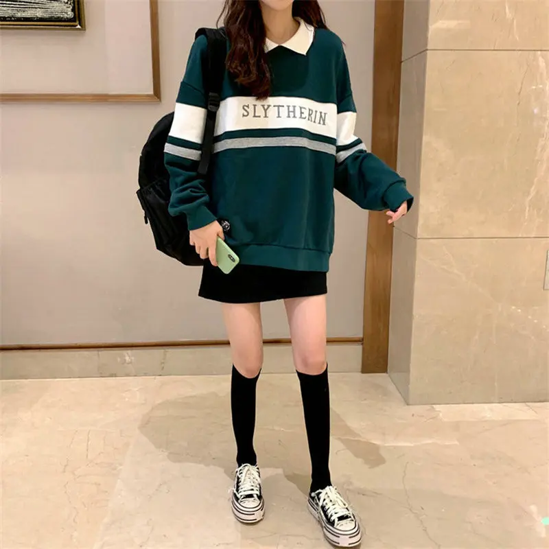 Свитшот женский с воротником поло топы в стиле Харадзюку Женский пуловер