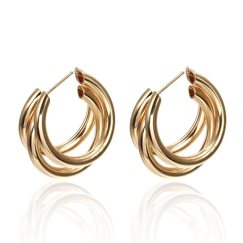 

Золотые Большие серьги-кольца, корейские геометрические металлические золотые серьги для женщин, женские висячие серьги в стиле ретро, Мод...