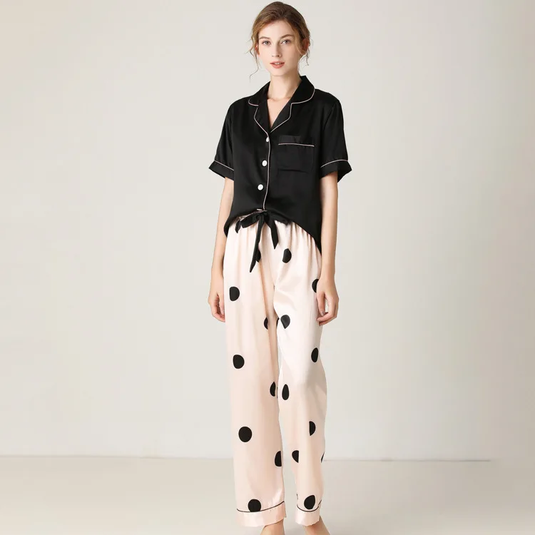 

Pajamas Set Women Silk Summer Sexy Flower Pyjamas Sexy Female Long Sleeve Shirt Pants Handwork Stitch Lingerie Striped Sleepwear