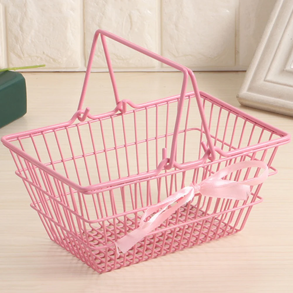 Мини-железная настольная косметическая сумка с бантом для хранения косметики