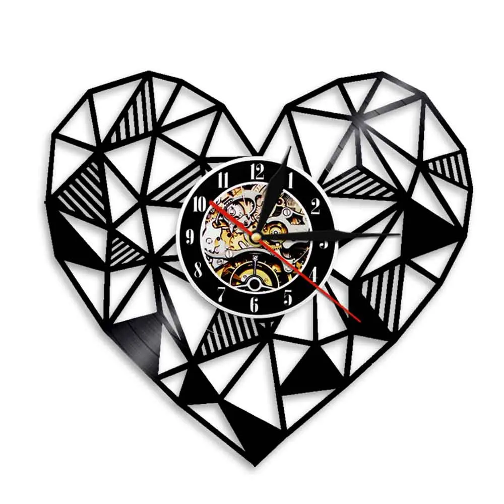 Geometric Heart Wall Clock Romantic Love Vinyl Record Bedroom Decor Personalized Music Album Clock Watch Couple Valentines Gift