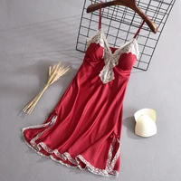 navy blue women sexy lace nightgown novelty spaghetti sling sleepwear intimate lingerie satin home clothing casual nightdress