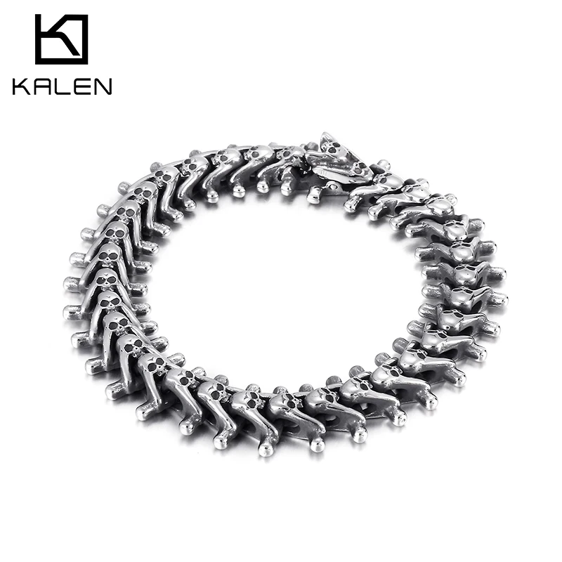 

15mm Skull Centipede Bracelet Men Stainless Steel Gothic Dropship Jewelry