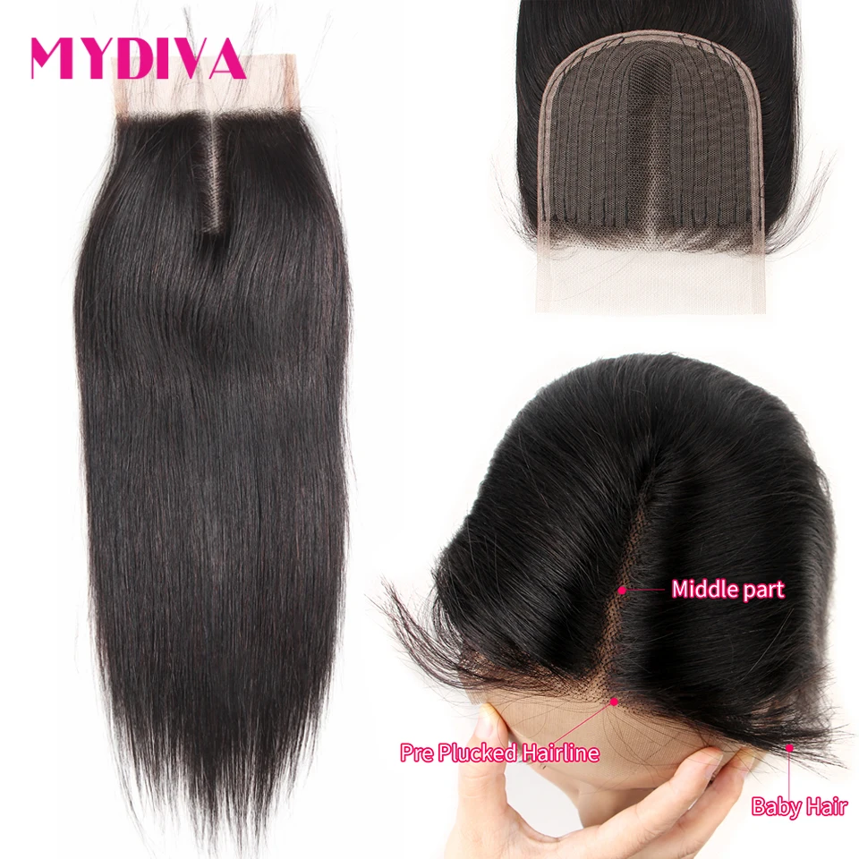 Mydiva бразильские волосы пряди с закрытием человеческие прямые Remy для наращивания