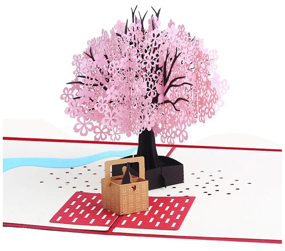 3D стерео поздравительная открытка с романтическим цветком вишни отличный