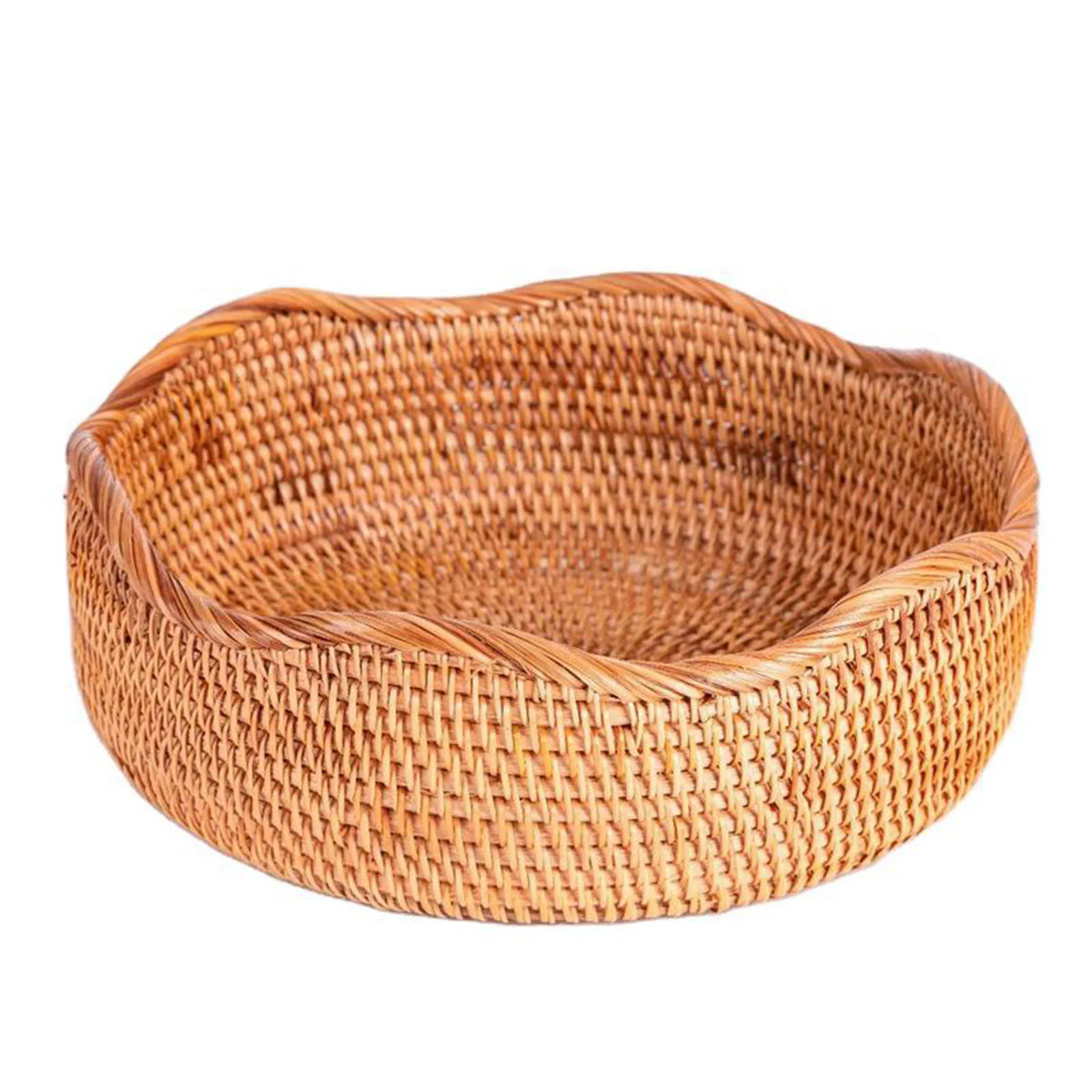 

Миска для хранения, кухонный Органайзер, поднос для фруктов и чая, ротанговый волнистый дизайн, домашний декор, бытовая круглая плетеная кор...