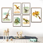 Акварельная картина из мультфильма динозавр коллекция детская комната в скандинавском стиле настенная Картина на холсте плакаты и принты декор для детской гостиной