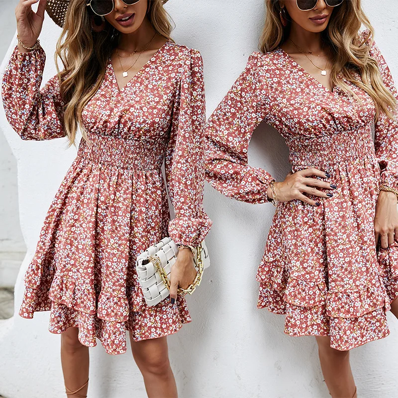 

Новинка 2021, Летнее мини-платье, женские пикантные облегающие Модные платья с V-образным вырезом и длинными рукавами, винтажное платье-трапец...