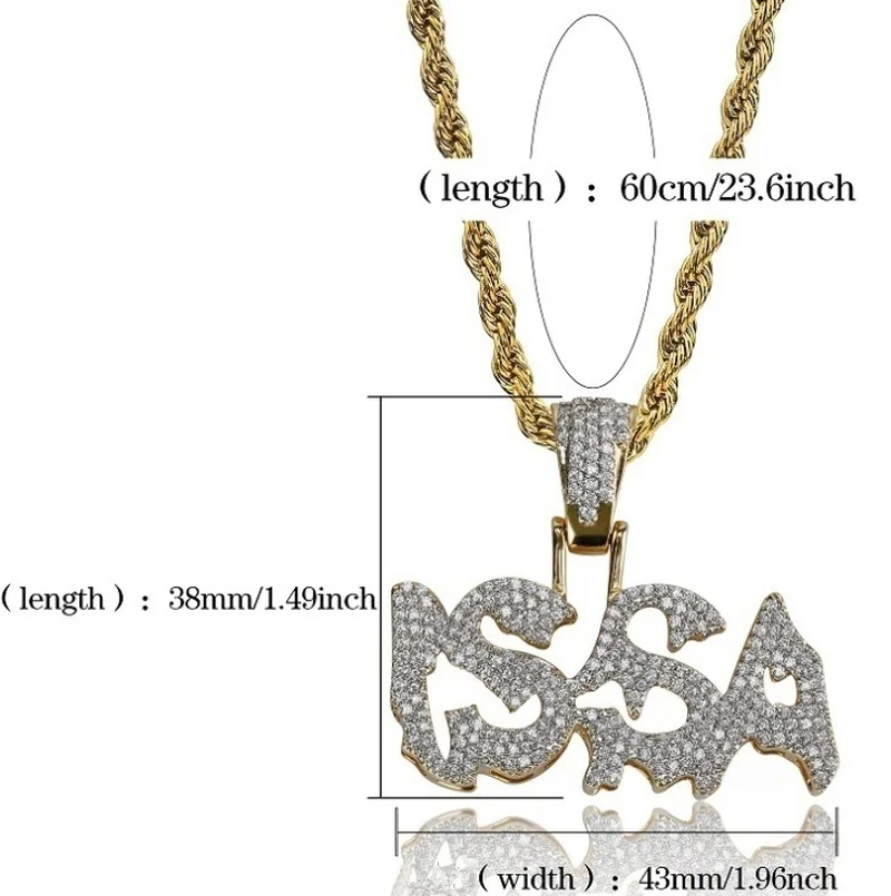 Мужское ожерелье с подвеской в виде надписи со сверкающими буквами золотого