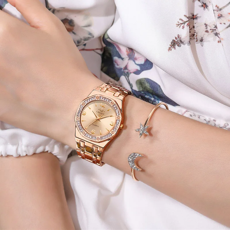 

Fashion diamond-studded women's steel band watch temperament alloy steel band quartz ladies fashion watch