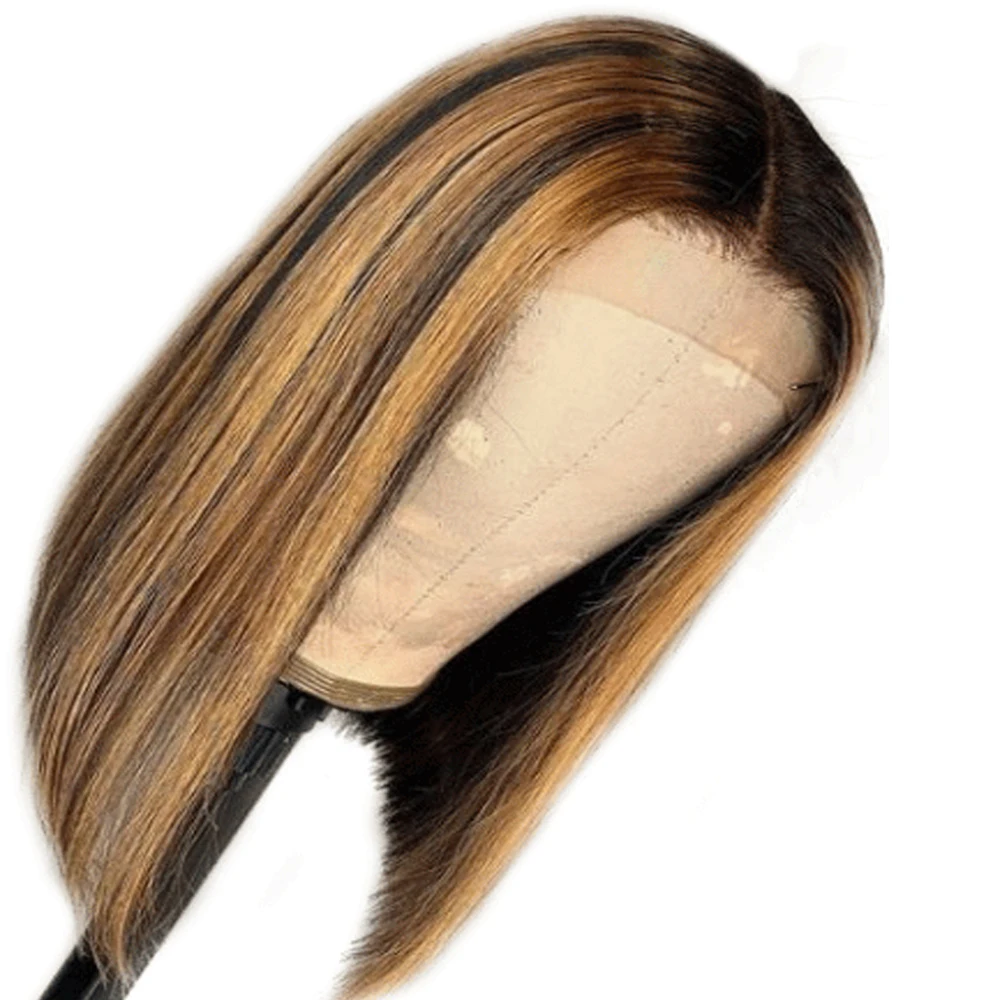 Медовый светлый парик с коротким Бобом фронтальным кружевом человеческие волосы