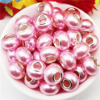 10pcs pink color smooth surface european resin murano large hole spacer beads charms for bracelet diy craft bracelet necklace