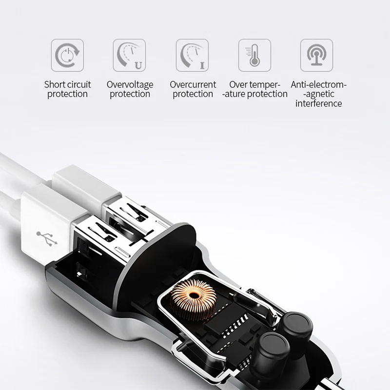 Автомобильное зарядное устройство DDPai с 2USB-портами QC3.0 быстрое металлический