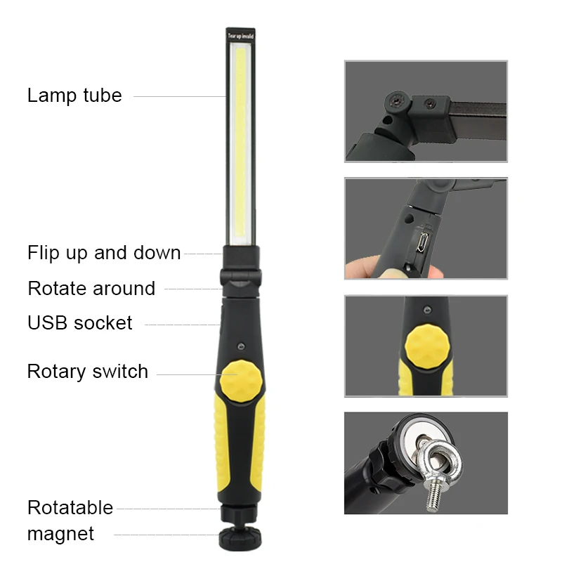 저렴한 개/몫 COB LED 손전등 토치 USB 충전식 Cob 작업 빛 비상 COB 램프 사냥 자동차 수리