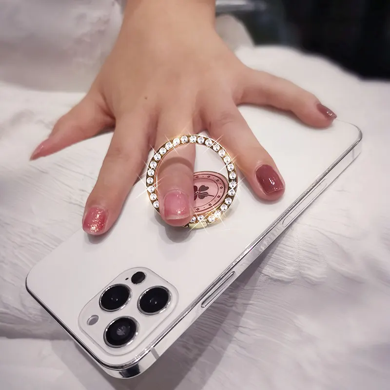 Four-leaf clover with diamonds Phone Finger Ring Holder For iPhone X 11 12 Pro Redmi Samsung Grip Rotation Cellphone Stand Mount | Мобильные