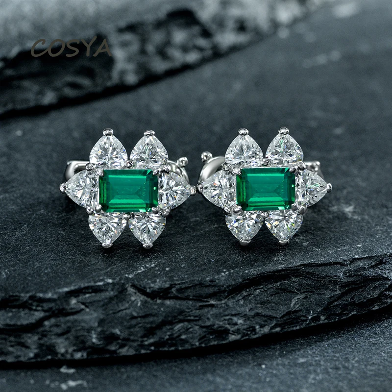 

COSYA 100% 925 Sterling Silver 5*7mm Yellow Synthetic Emerald High Carbon Diamond Stud Earrings For Women Sparkling Fine Jewelry