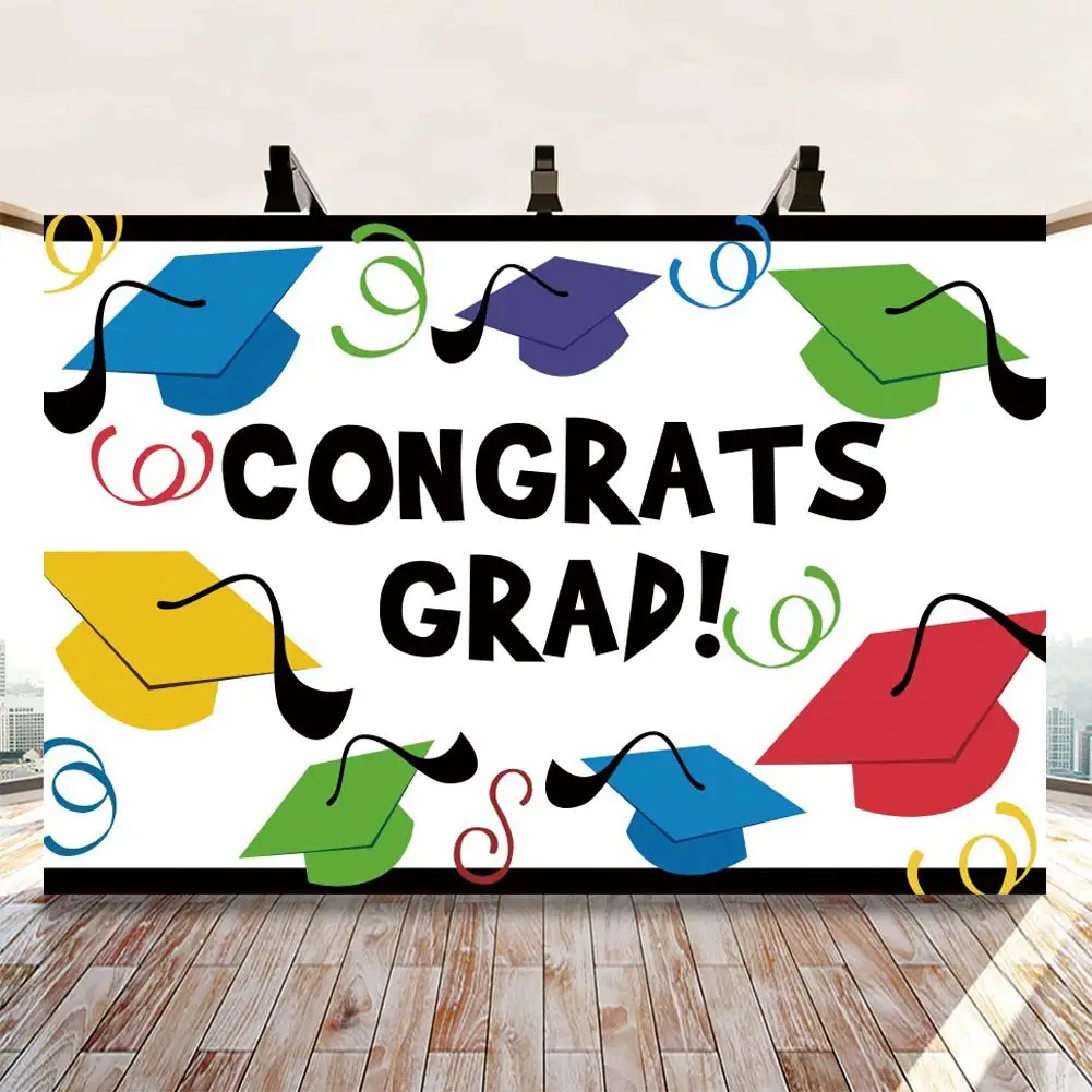 

Colorful Bachelor Hats Congrats Grad Party Backdrops Photography College Student Graduation Of 2021 Photo Backgrounds
