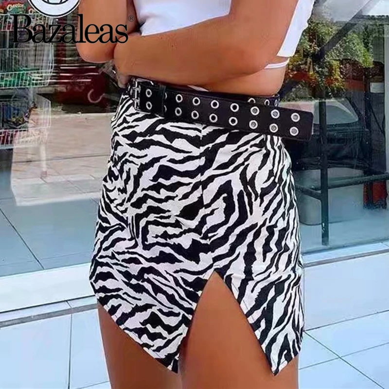

2021 Streetwear Zebra Print A Line Skirt Saia Womens Side Split Mini Skirt Harajuku High Waist Short Skirt