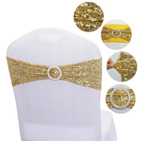 16 colors polyester wedding shiny sequin chair stretch band with round buckle for party dinner banquet chair decorative sashes