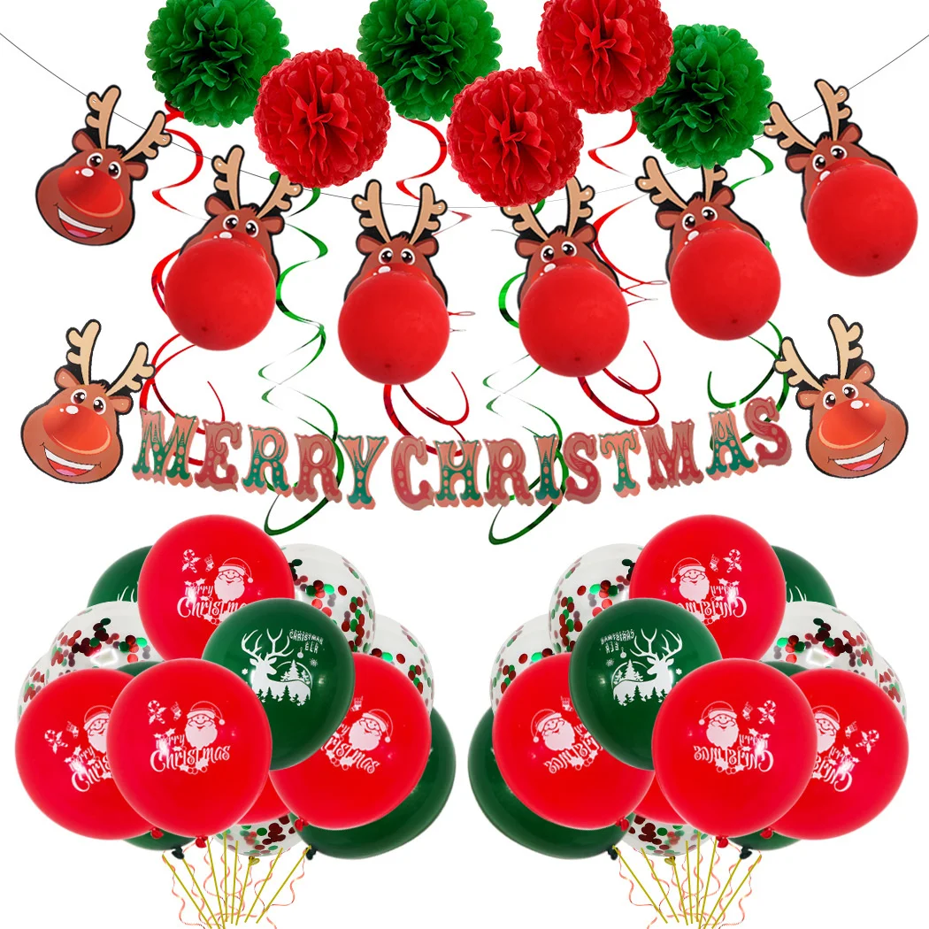 

Christmas party decoration decoration balloon set elk pull flag dress up Christmas scene atmosphere round latex balloon
