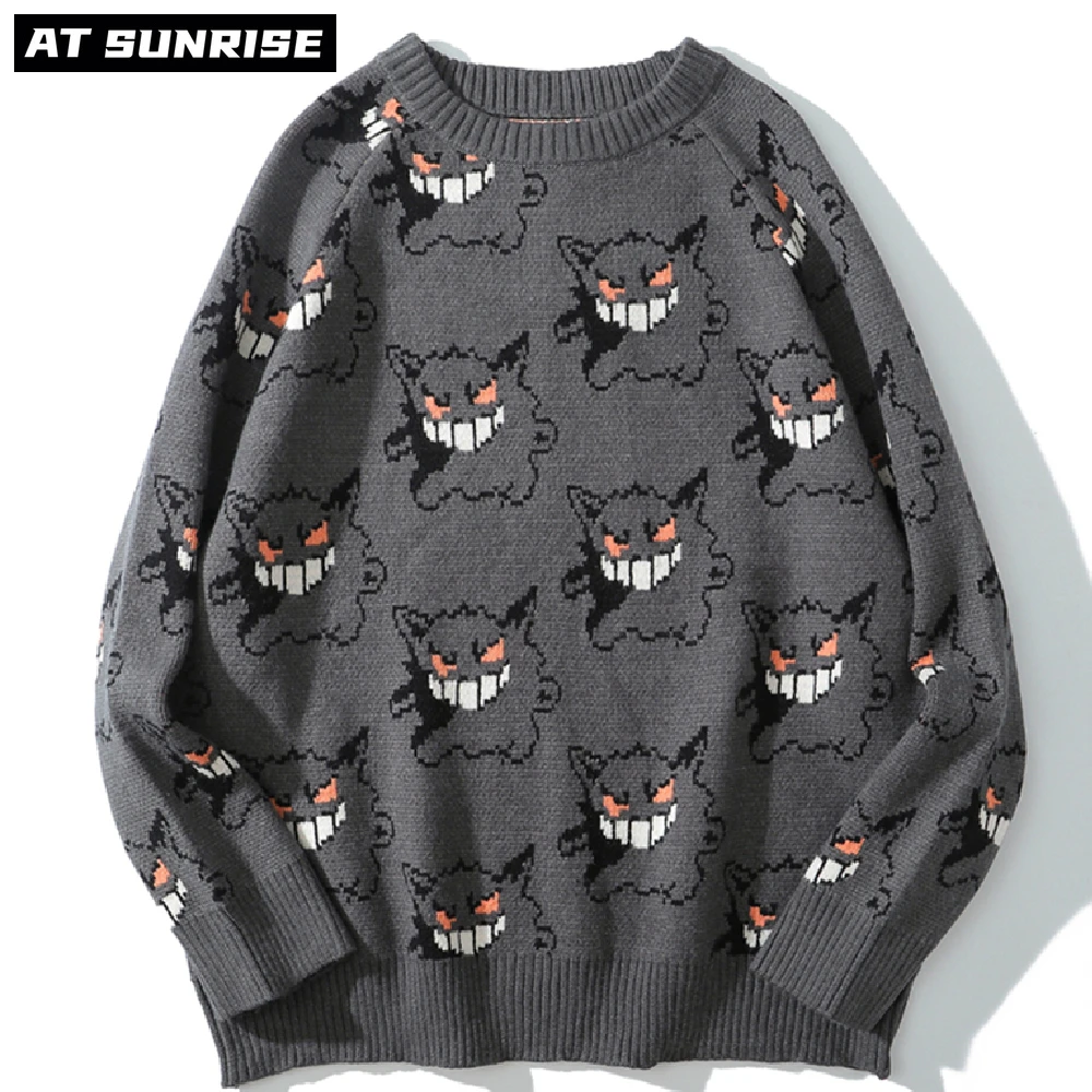 

Свитер мужской вязаный в стиле хип-хоп, уличная одежда в стиле Харадзюку, Повседневный хлопковый пуловер оверсайз в японском стиле, Осень-зи...