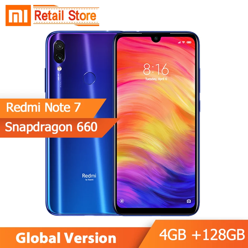 Глобальная версия Xiaomi Redmi Note 7 4G 128GB Смартфон Snapdragon 660 Octa Core 6," FHD+ 48MP Dual Cam 4000mAh FCC ID