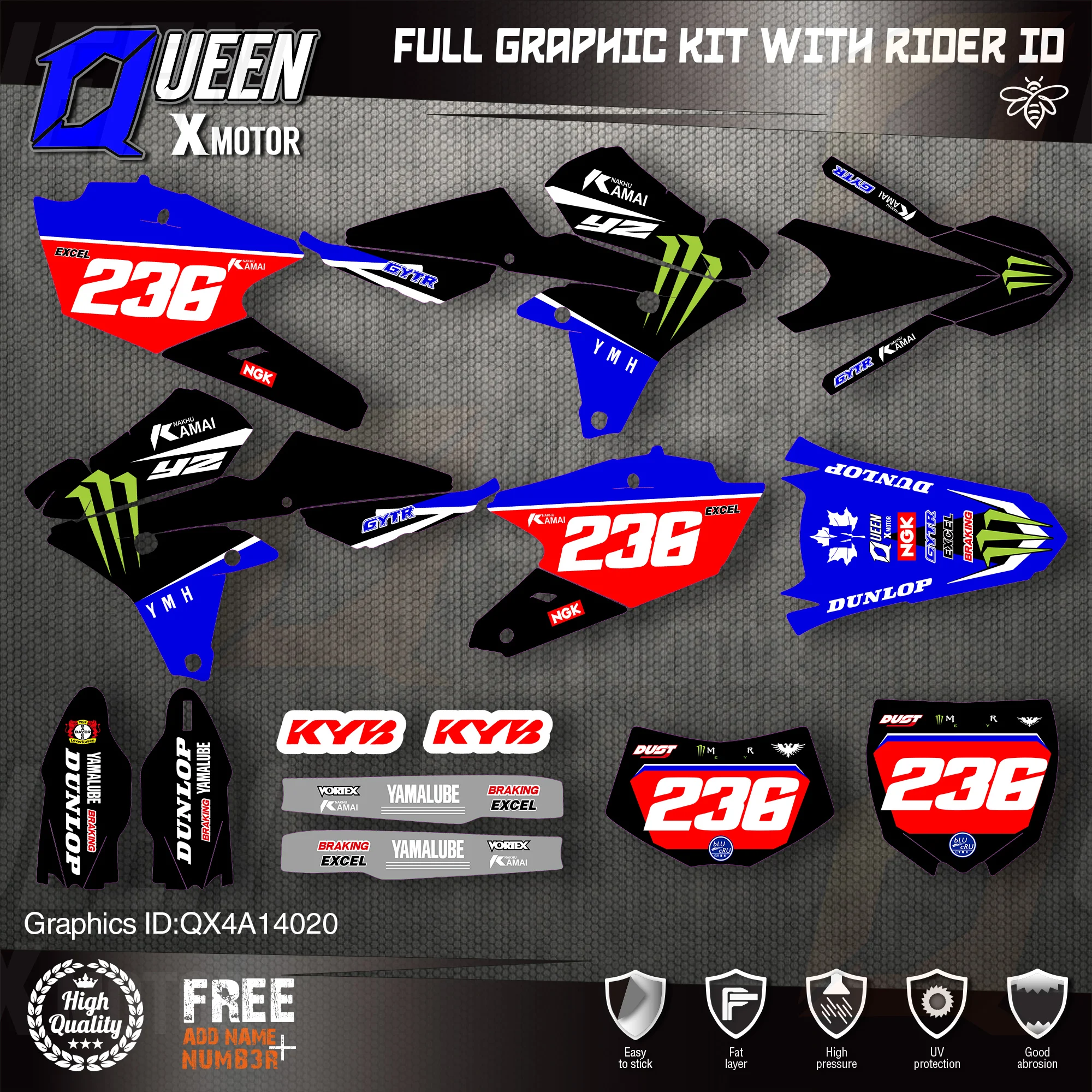

Набор наклеек QUEEN X MOTOR Custom Team Graphics, Набор стикеров 3M для YAMAHA 14-18YZ250F 15-18YZ250FX WRF250 14-17YZ450F 020
