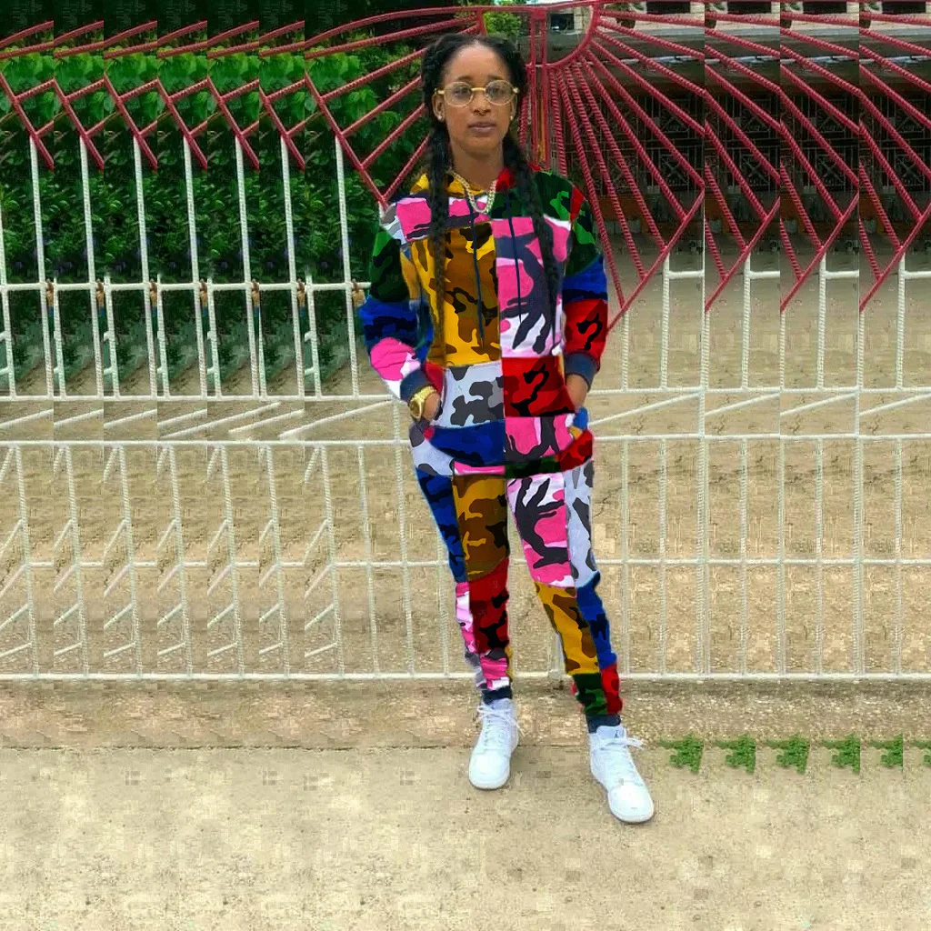 Женский костюм осень/зима Последняя мода для женщин Одежда с принтом камуфляж