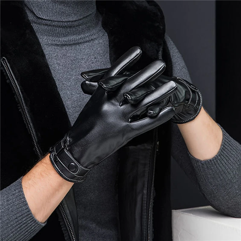 

Autumn Men PU Leather Gloves Touch Screen Warm Driving Gloves Fashion Male Windproof Winter Warm Plus Velvet Mittnes