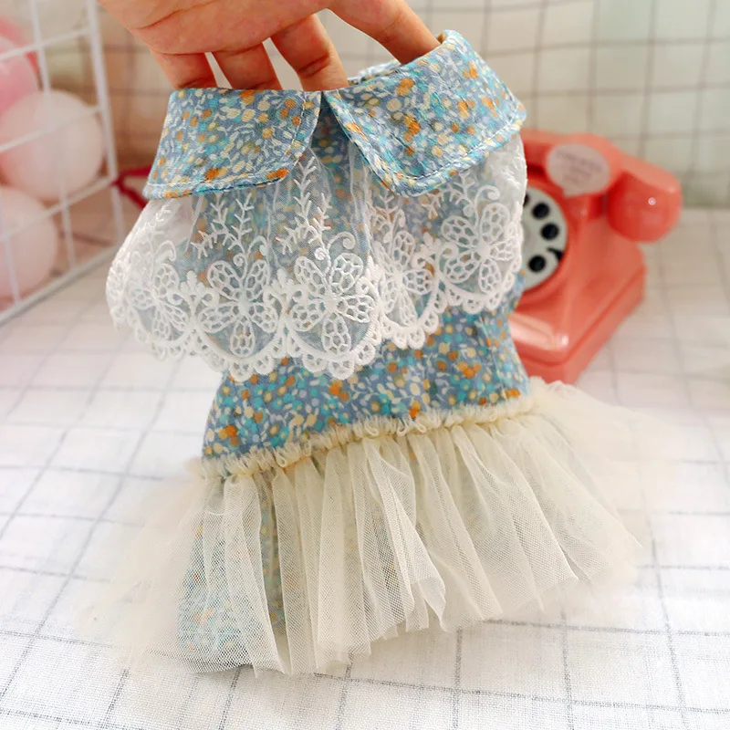 

Print Flower Dog Clothes Spring Summer Lace Gauze Dress Two-legged Floral Princess Mesh Skirt for Dog Small Teddy Girl Soft Ropa