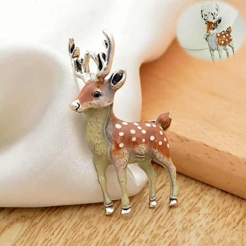 

New Hot 1 pcs Hot Unisex Animal Christmas Xmas Popular Cute Gold Deer Antlers Head Pin Brooches Styling Jewelry