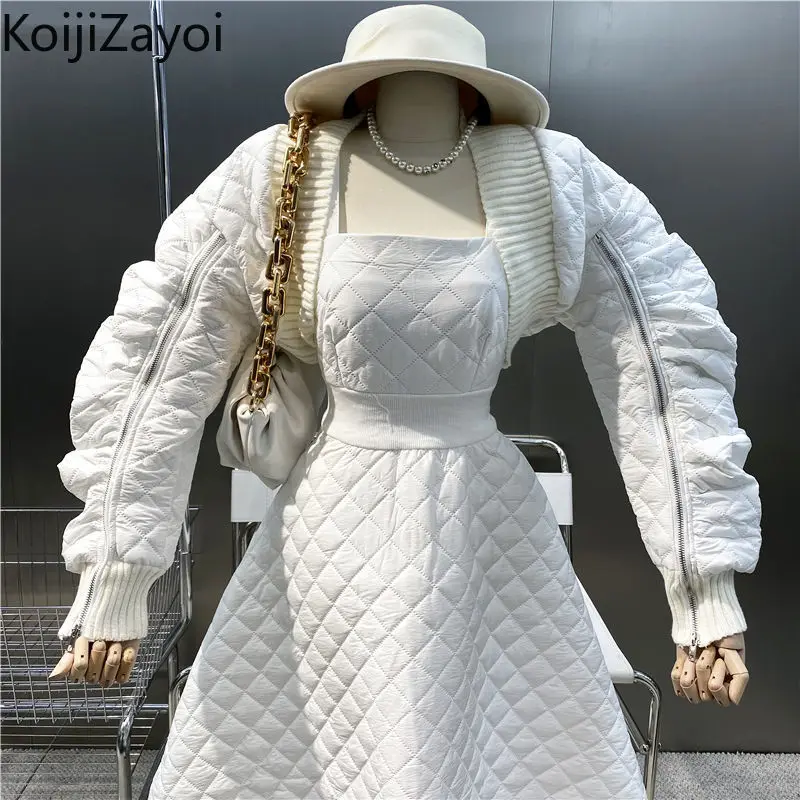 

Элегантный женский комплект из двух предметов Koijizayoi, модные укороченные худи, трапециевидная Макси-юбка с высокой талией, однотонный корей...