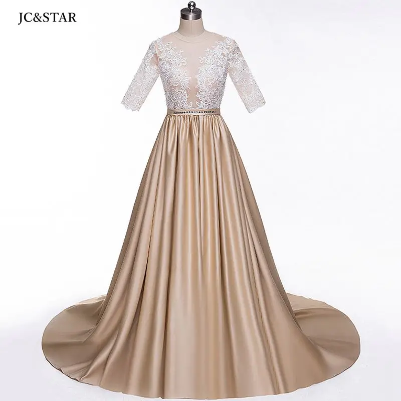 

Атласные платья цвета шампанского, с V-образным вырезом, с полурукавами, трапециевидной формы, для выпускного вечера, на заказ