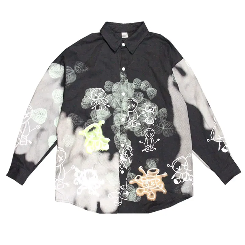 2020 Spring New Female Korean Blouse Women Hip-hop Loose Wild Printing Pattern Hedging Graffiti Shirt Long Sleeve | Женская одежда