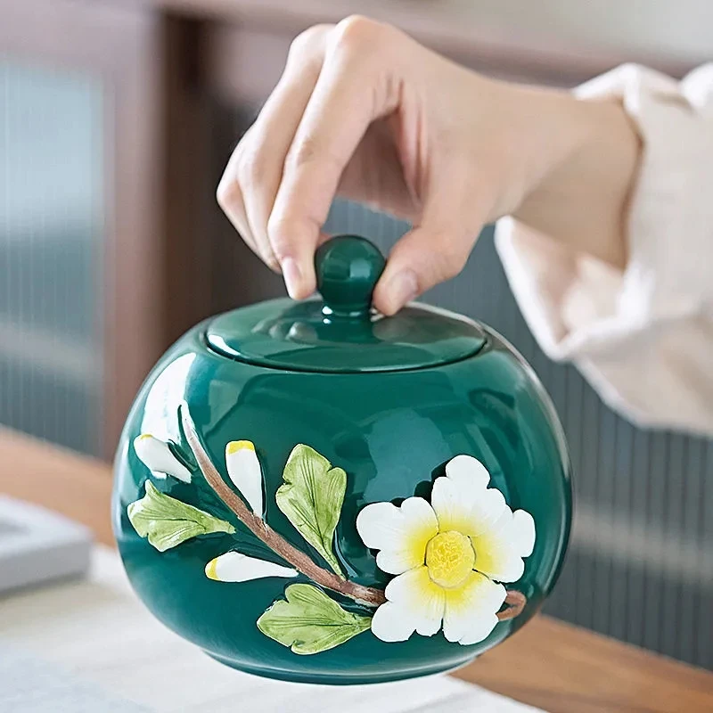 

3D рельефный трехмерный цветочный узор емкость для хранения герметичный чайный горшок керамическая Подарочная коробка для хранения чая емк...