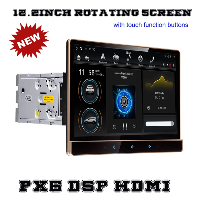 Автомобильный плеер PX6 универсальный на android 12 2 с поворотом 9 0 градусов IPS экраном