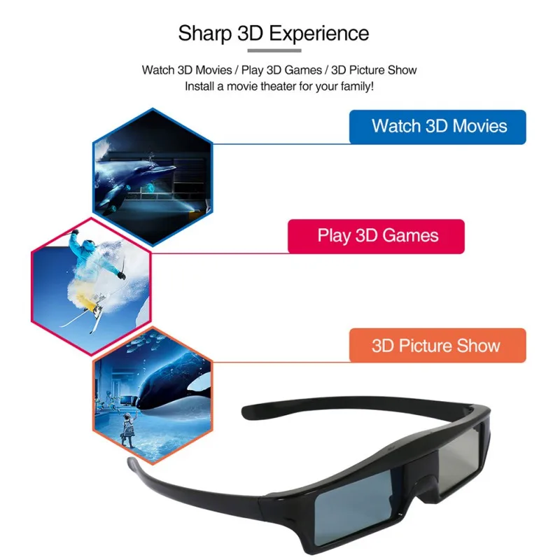 Высококачественные черные 3D РЧ очки ультра-прозрачные HD перезаряжаемые Bluetooth с