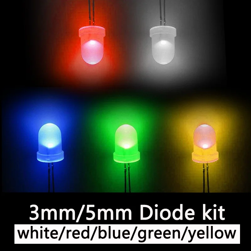 100pcs/200pcs 3mm 5mm LED Diode Assorted Kit White Green Red Blue Yellow Orange F3 F5 Leds Light Emitting Diodes DIY electronic
