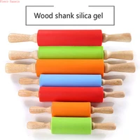 large food grade silicone rolling pin solid wood handle roller rotated easy to stick dumplings pressure 3 sizes 4 colors