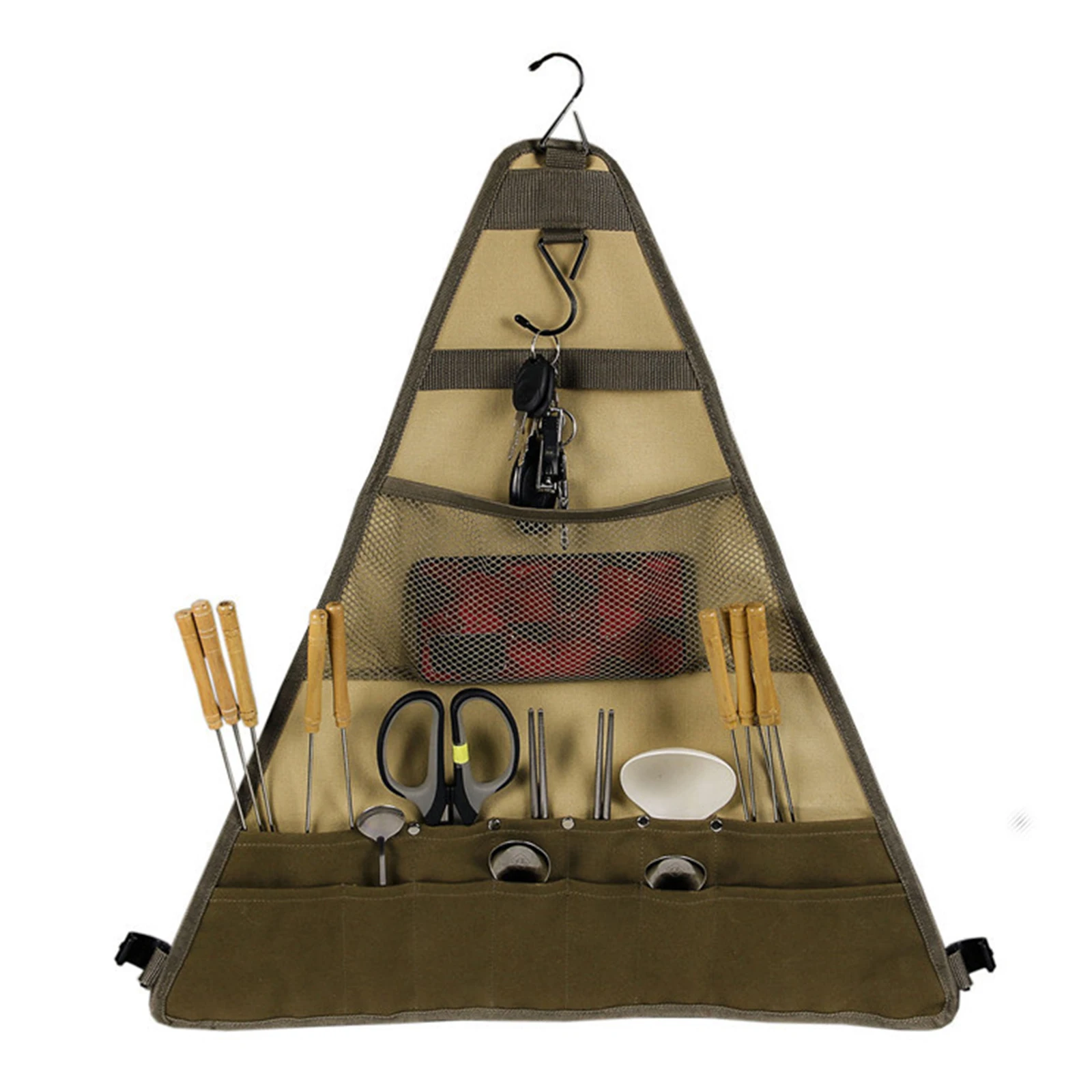 

Multi pockets Barbecue Tableware Storage Bag Multi-pocket Hanging Organizer Bag for Camping Barbecue Flatware
