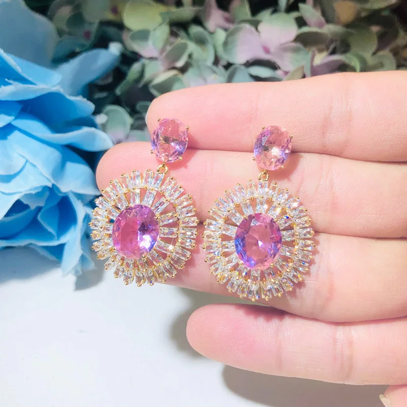 

New European and American Fashion Creative Earrings Women's Full Set High Grade Zircon Round Earrings S925 Silver Needle