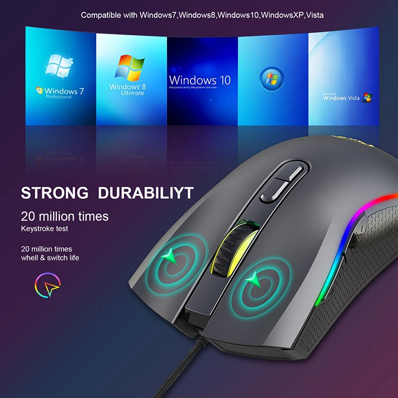 A869 профессиональная игровая мышь 3200 DPI 7 кнопок USB Проводная ярких цветов