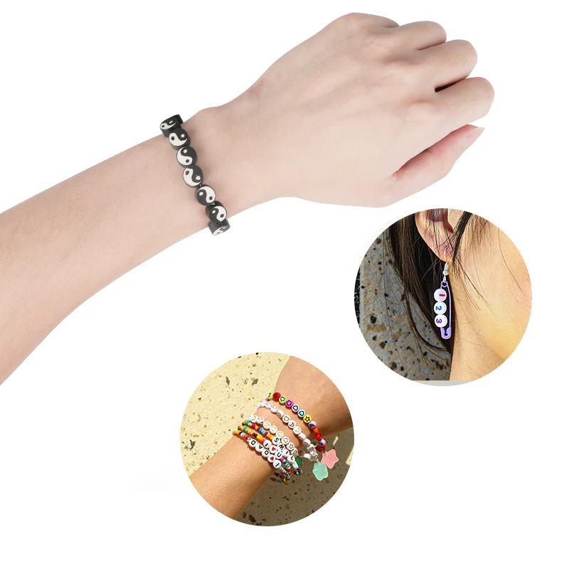

CKysee 40Pcs/Package Soft Ceramic Beads Tai Chi Type Diameter 9mm Thickness 5mm Aperture 2mm Tai Chi Pattern DIY Jewelry Making