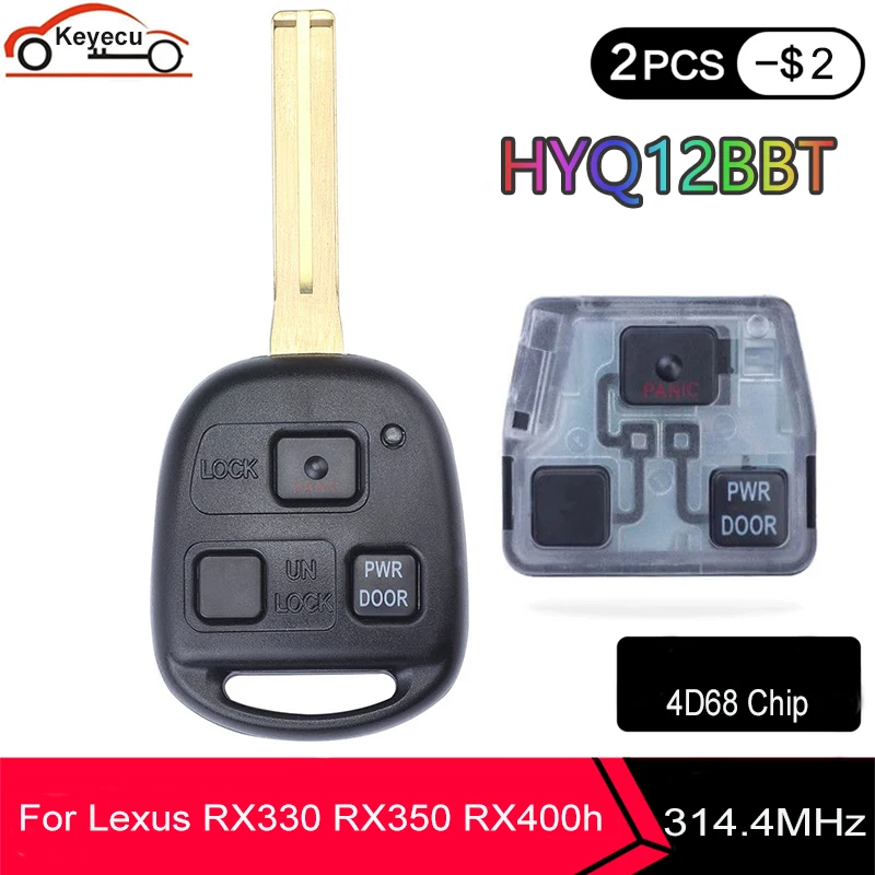 KEYECU 3 Button Replacement Remote Car Key Fob 314.4MHz 4D68 for Lexus RX330 RX350 RX400h RX450h TOY48 Blade FCC ID: HYQ12BBT