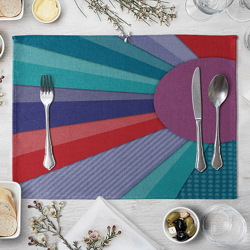 

Blue Yellow Table Mat Geometric Pattern Placemat Blue Triangle Dining Table Mats Drink Coasters Cotton Linen Pads 40*30cm