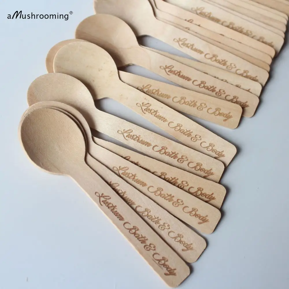 

x200 Personalized Spoons Biodegradable Mini Round Birch Wood Spoons small Sugar salt SPA body care spoons drop shipping