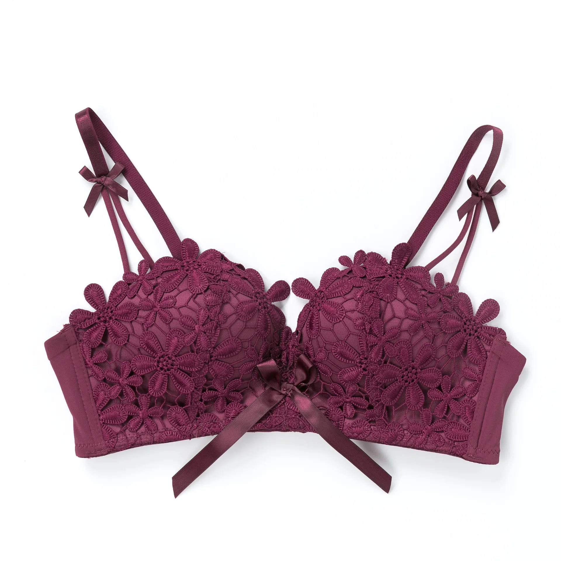 

Seamless Deep V No Steel Ring Push Up Underwear Straps Women Bra Gathered Chest Sexy Floral Lace Large Size Underwear Single