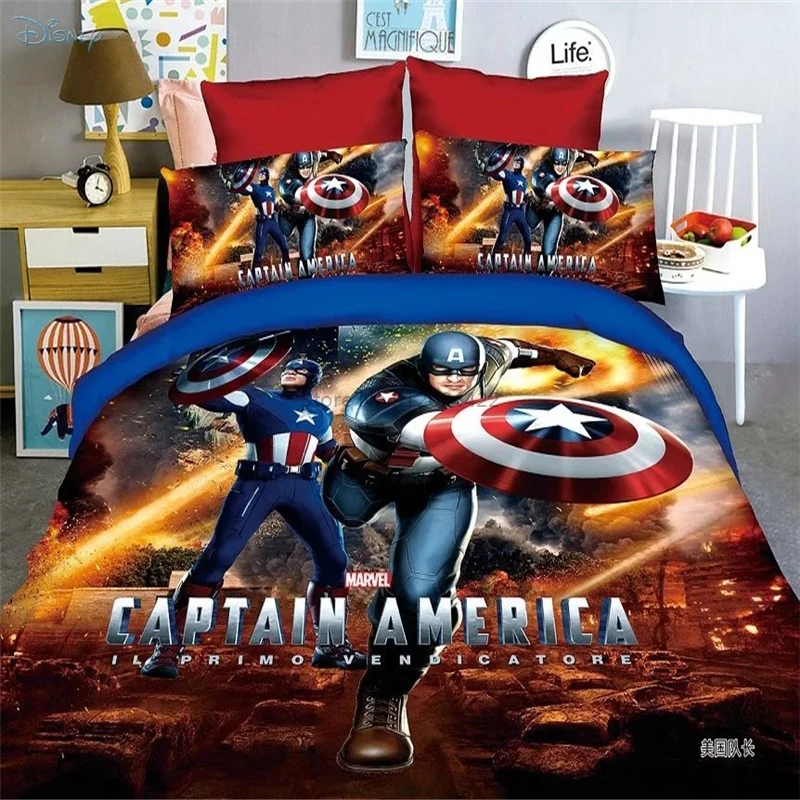 

Cartoon Marvel Captain America Printed Duvet Cover Bed Sheet Pillowcase 2/3pcs The Avengers Bedding Sets Kids Disney Bedclothes