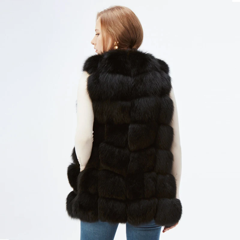 100% Imported Finland Real Fox Fur Vest Natural Whole Fox Fur Vest Gilet Women Standard Covered Jackets Coat Plus Size 3XL