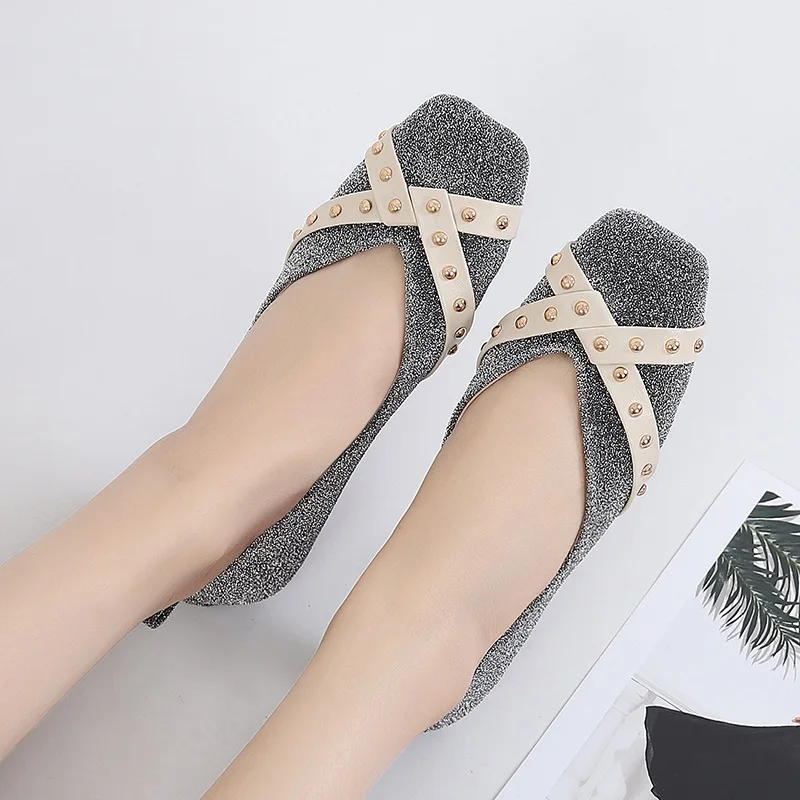 

Fashion Elegant Comfortable Square head Woman flats Shoes Bling casuales oxford shoes for women